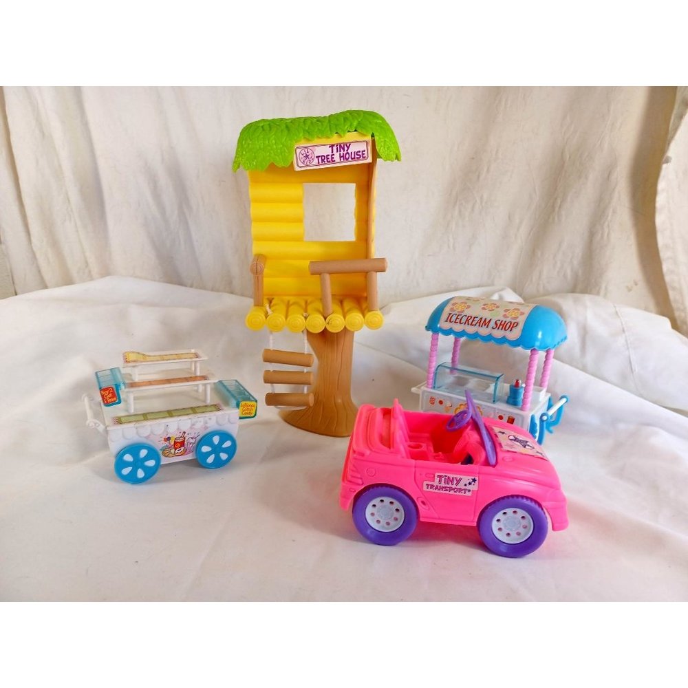 1990's Tiny Treehouse Car Ice Cream Wagon Food Cart Lot Shopkins Vintage